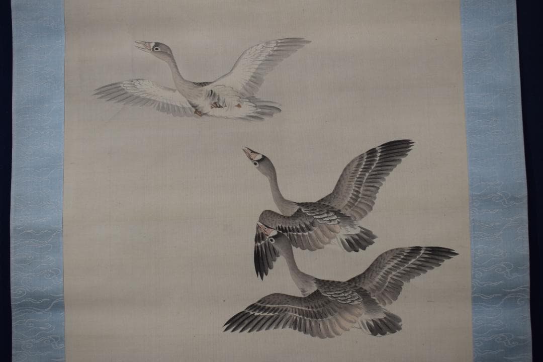 真作】長谷川玉峰/春秋月雁之図/双幅/掛軸☆宝船☆Y-
