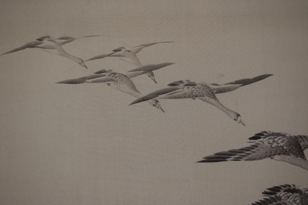 真作】長谷川玉峰/春秋月雁之図/双幅/掛軸☆宝船☆Y-