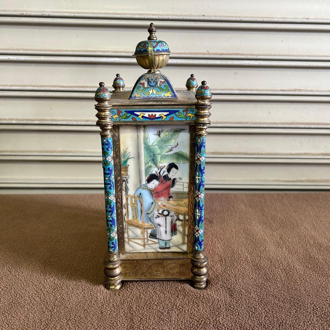 CF5☆中国美術☆ ガラス製 時計 置時計 アンティーク 七宝時計 インテリア