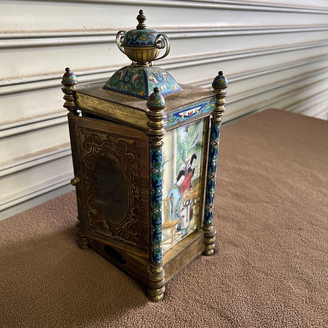 CF5☆中国美術☆ ガラス製 時計 置時計 アンティーク 七宝時計 インテリア