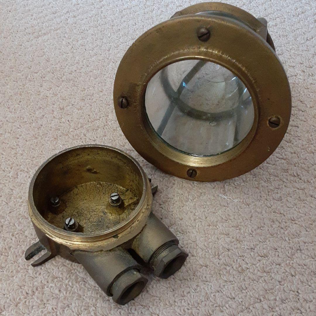 古い外国船燈火マリンランプ/真鍮&気泡ガラス/ハリケーン船舶用