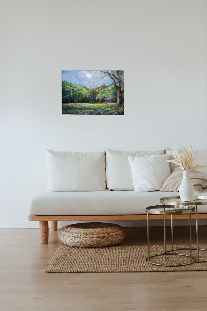 油絵風景画 風景画 新緑 油彩 画家painterTMK本人出品 春風景画