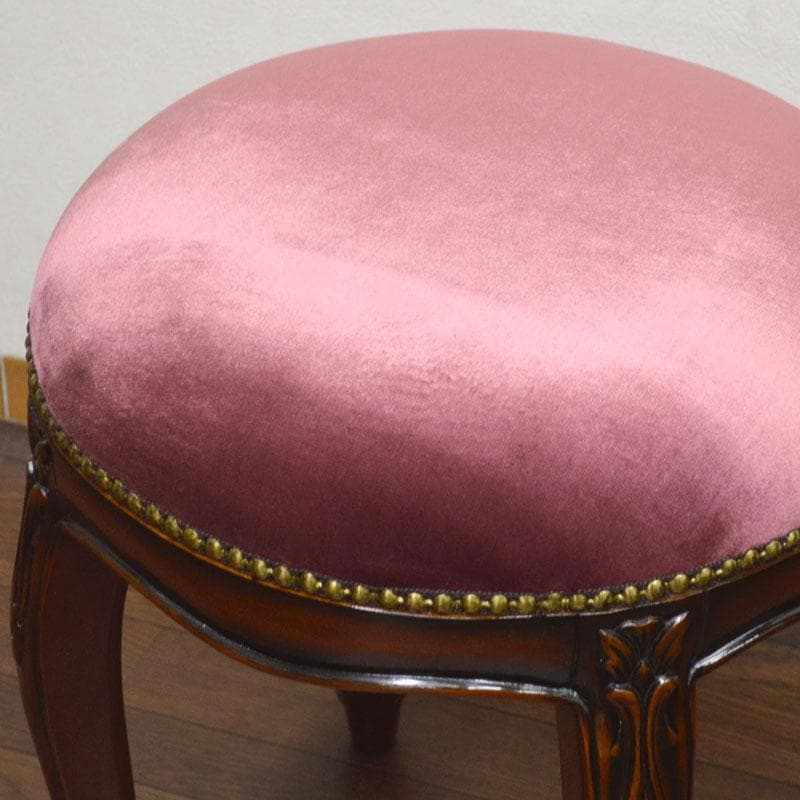 マホガニーアンティーク調 ラウンドスツール パープル 高級 ドレッサースツール
