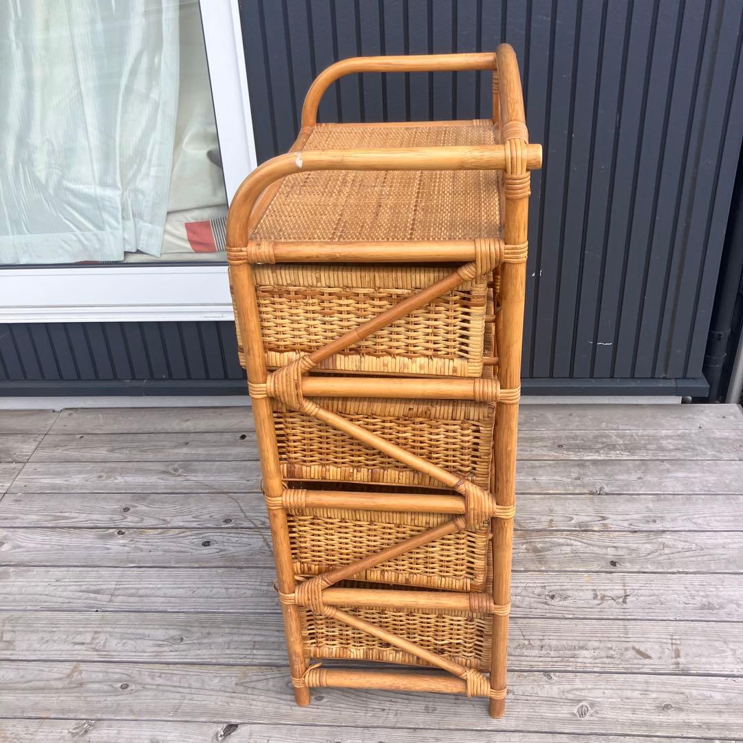 昭和レトロ ラタンチェスト 収納4段5杯 引き出し箪笥 古家具 ビンテージ