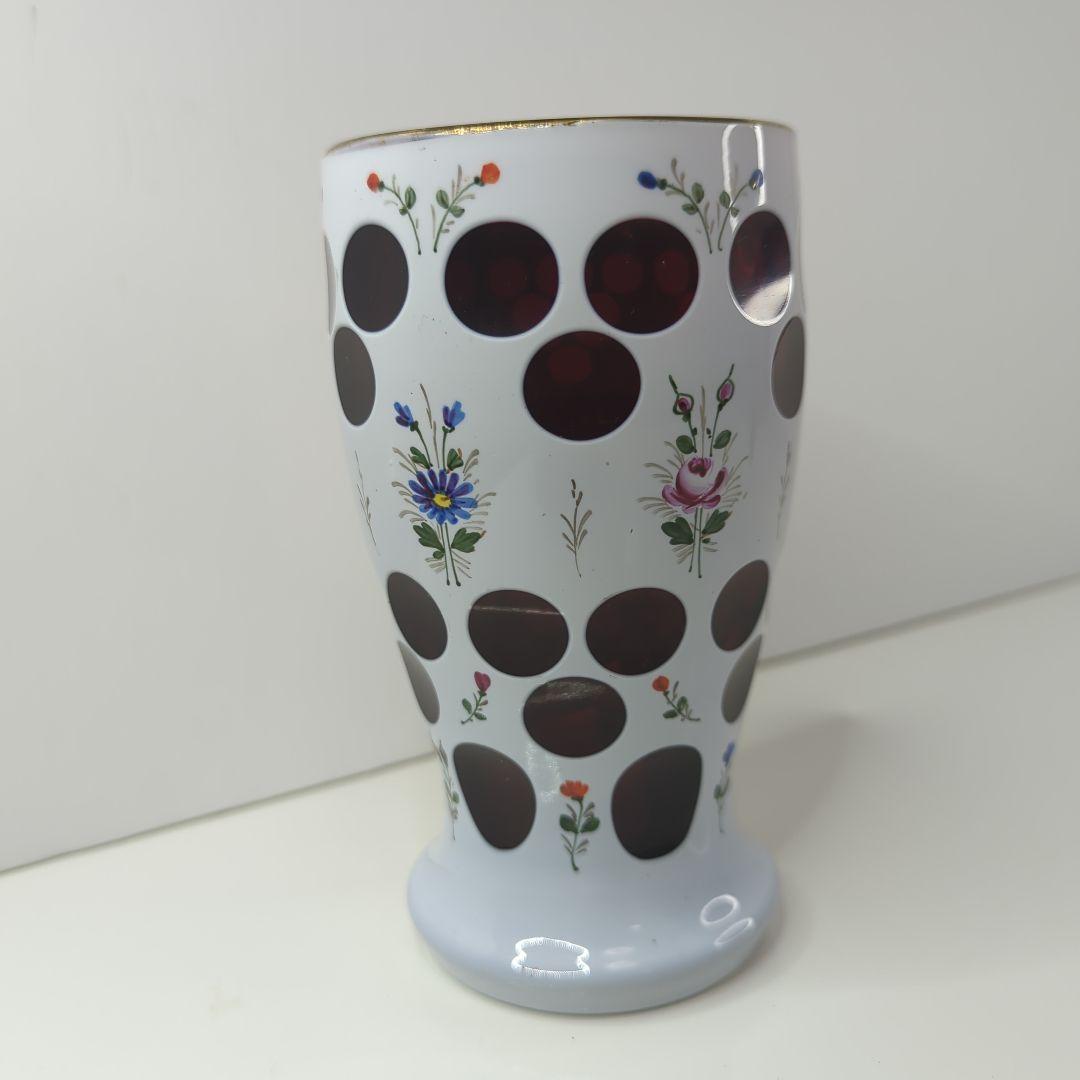 アンティーク 】 ボヘミアガラス／花瓶／フラワーベース／琺瑯 花瓶