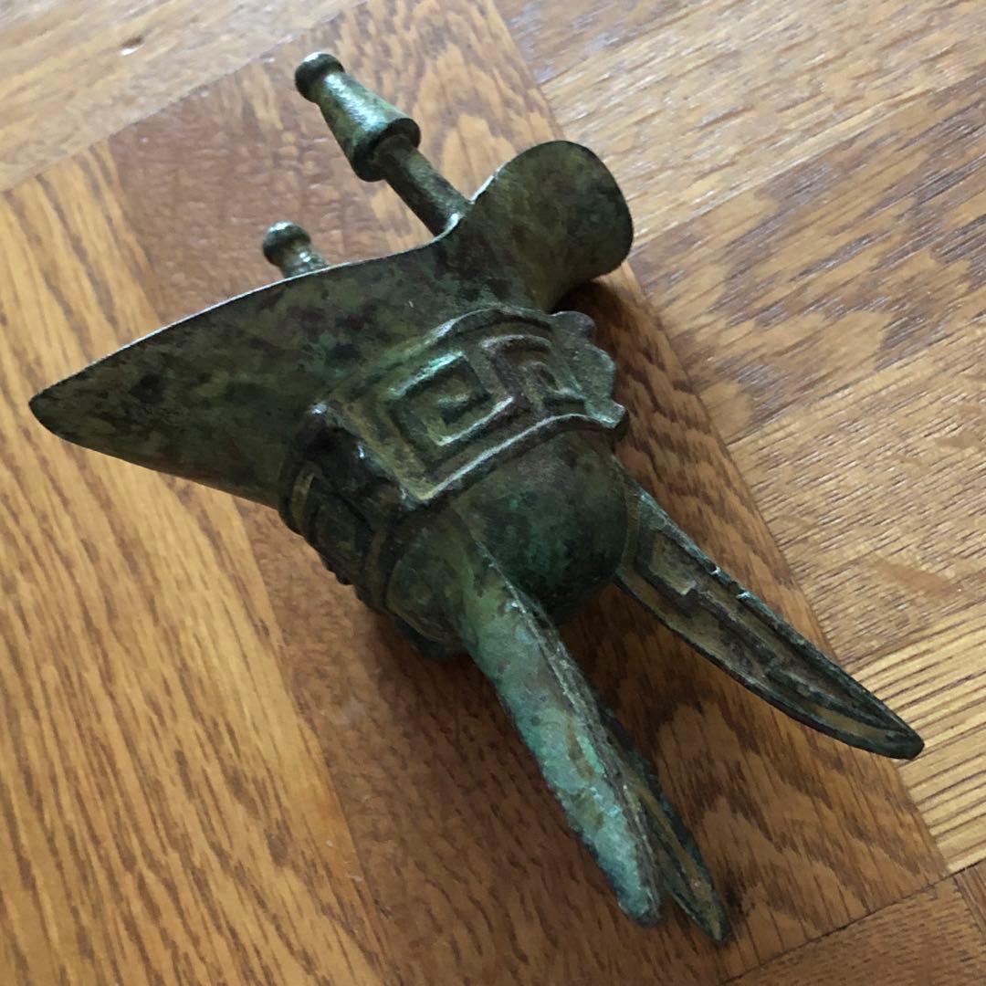 時代物 三足爵 青銅器 出土 爵杯 酒器品 骨董品 アンティーク