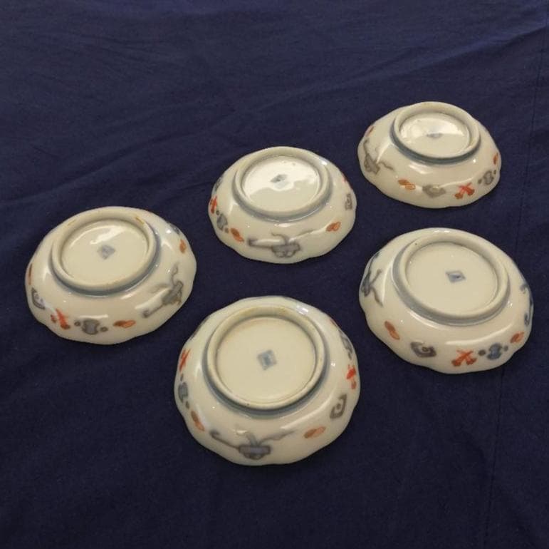 B_古伊万里 金襴手 鶴亀文　小皿５客