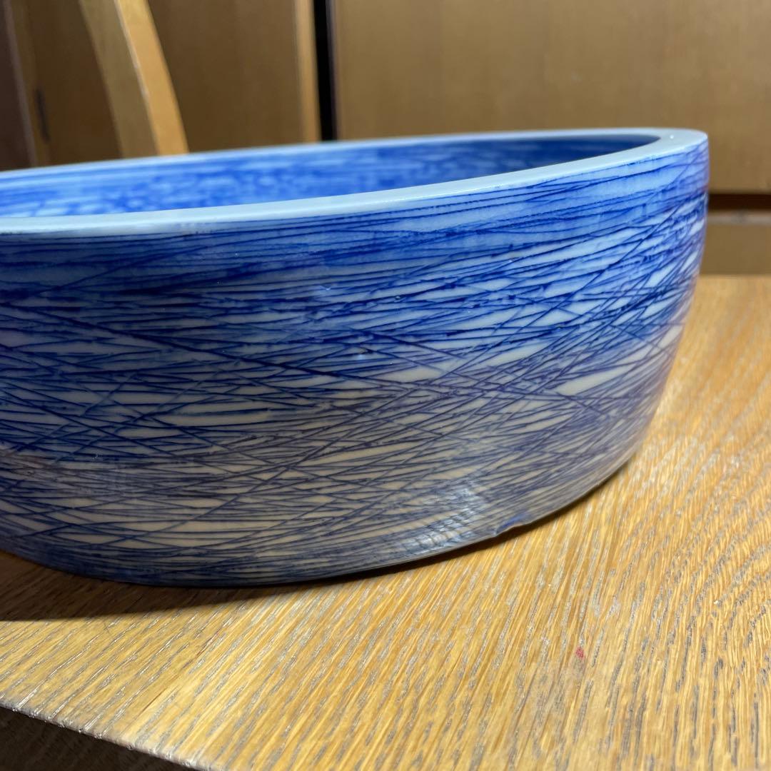 吉川正道 染付線紋銅鑼鉢 吉川正道 染付線紋銅鑼鉢