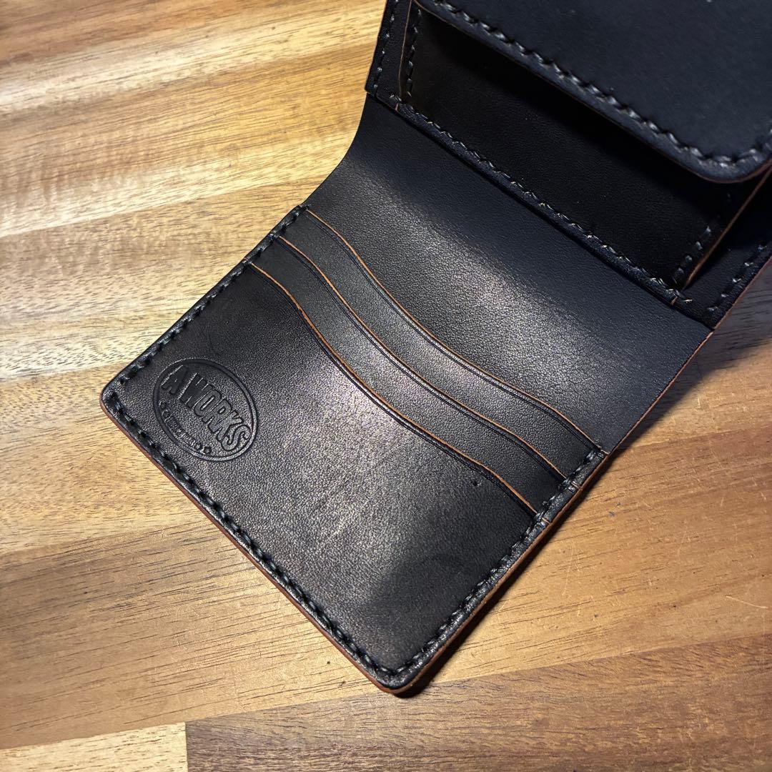 ショートトラッカーウォレット　栃木レザー　オイルレザー　丘染めブラック