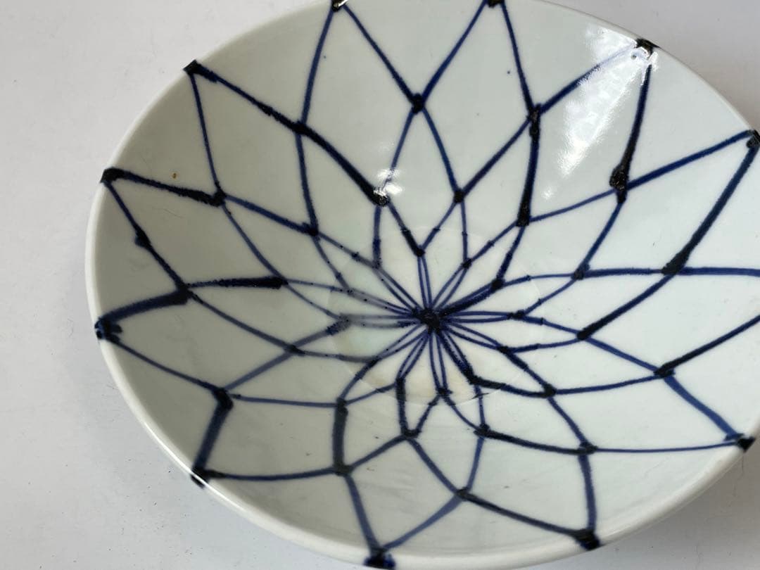 作家物 陶芸家 加藤静允 染付 網代文様 網文様 茶碗 深皿