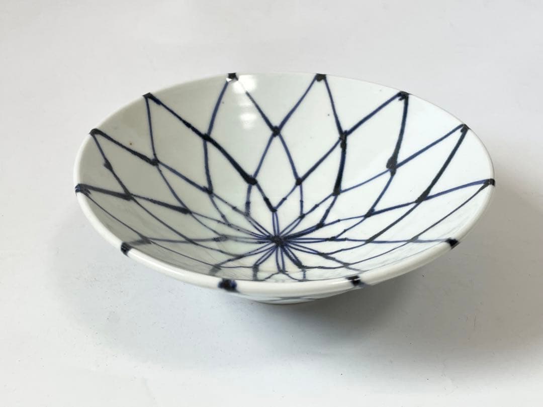 作家物 陶芸家 加藤静允 染付 網代文様 網文様 茶碗 深皿 初期伊万里