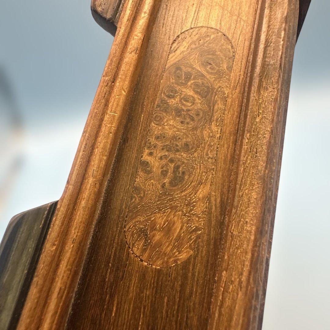 唐木 中国 灰皿 置物 アンティーク 青い鶴の陶器皿 六角形 木製