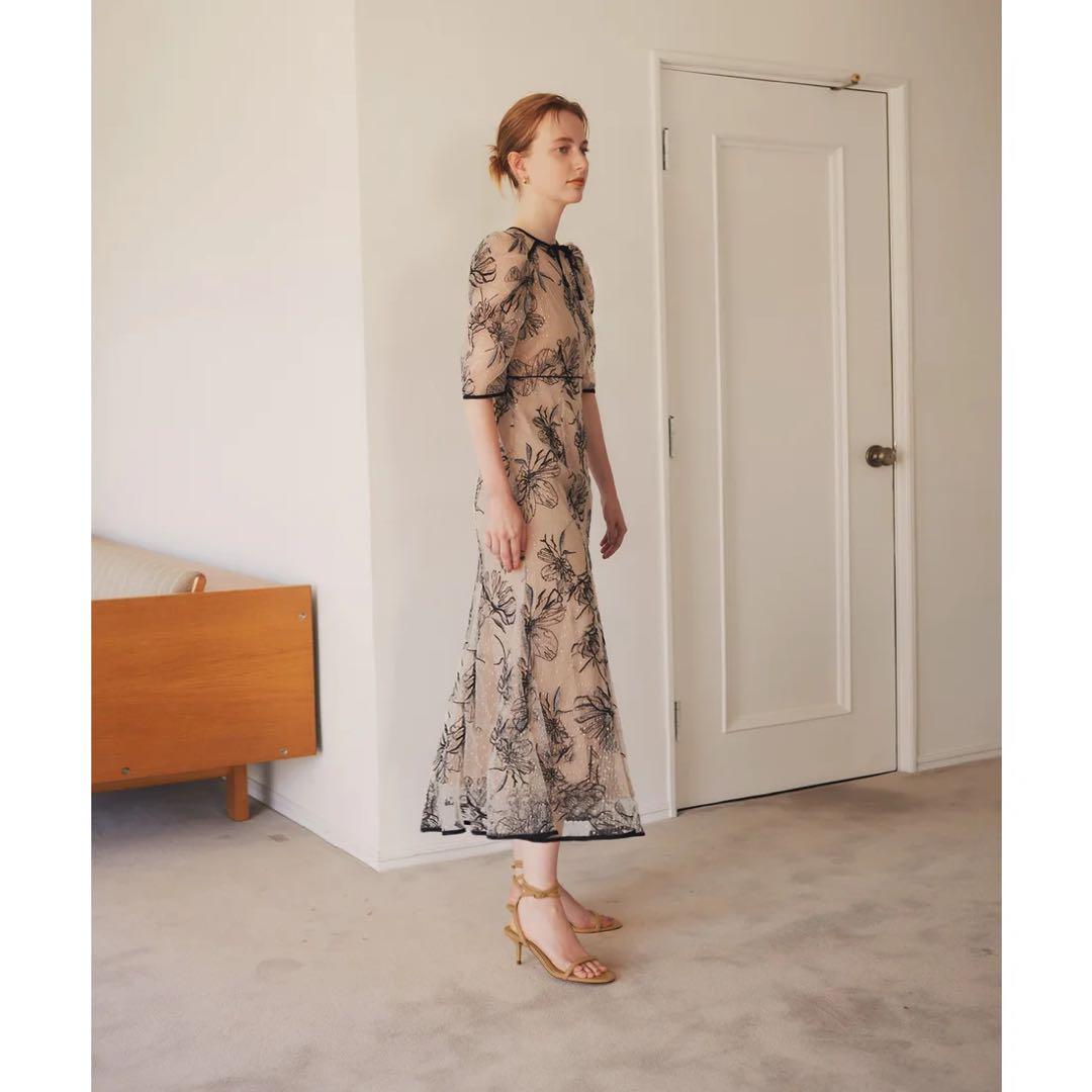 leja 花柄リボンパフスリーブマーメイドワンピースドレス Sサイズ