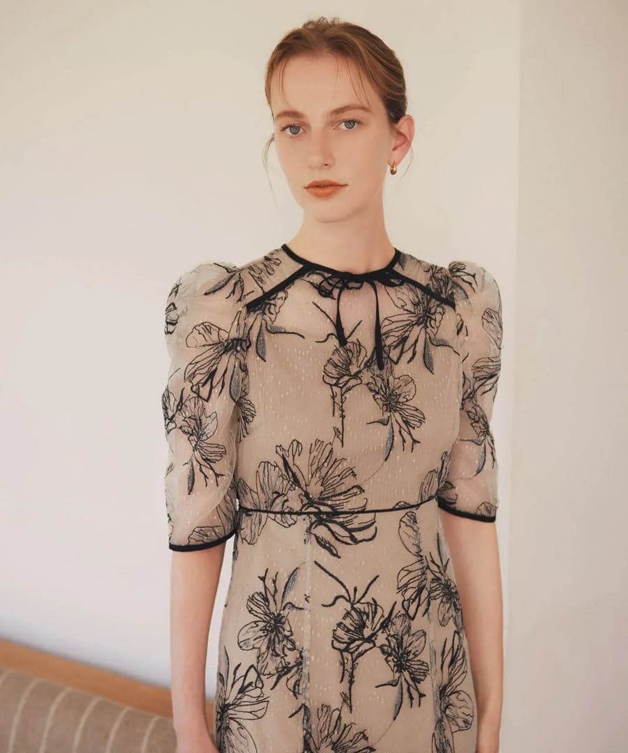 leja 花柄リボンパフスリーブマーメイドワンピースドレス Sサイズ