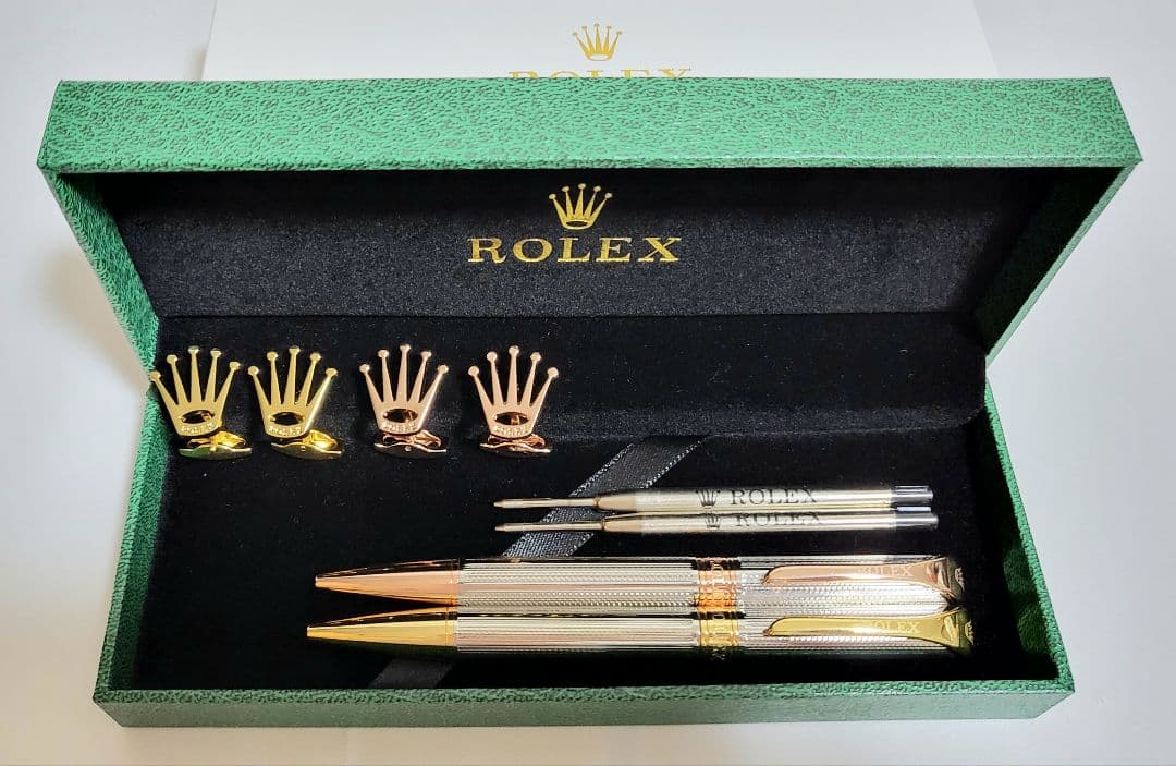 ロレックス グリーン キャップボールペン カフスセット 箱付き 新品