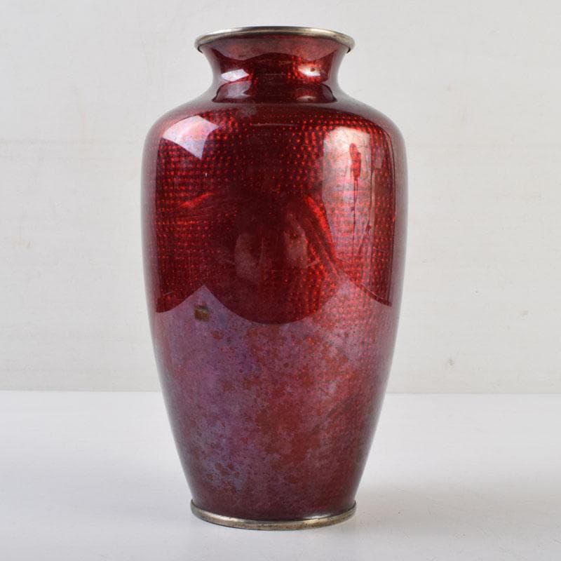 七宝焼 赤透釉 花文 花瓶 V 9018 美術品・アンティーク・コレクション