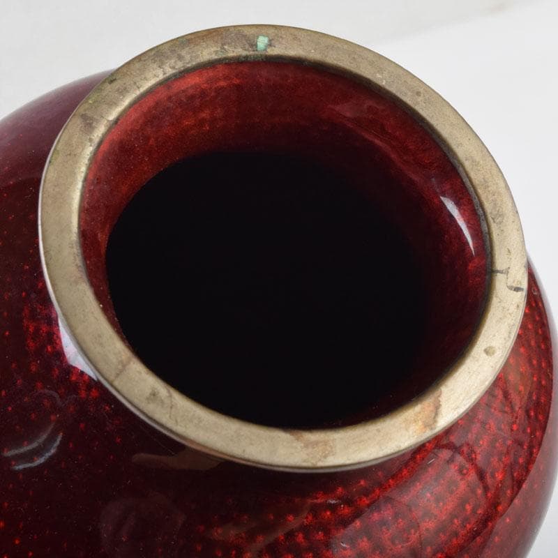 七宝焼 赤透釉 花文 花瓶 V 9018 美術品・アンティーク・コレクション