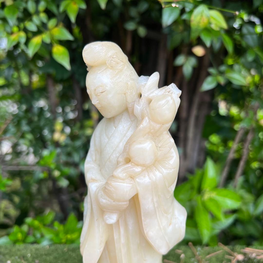 貴重】芙蓉石西王母置物 23cm！王母娘娘 白寿山石 工芸品