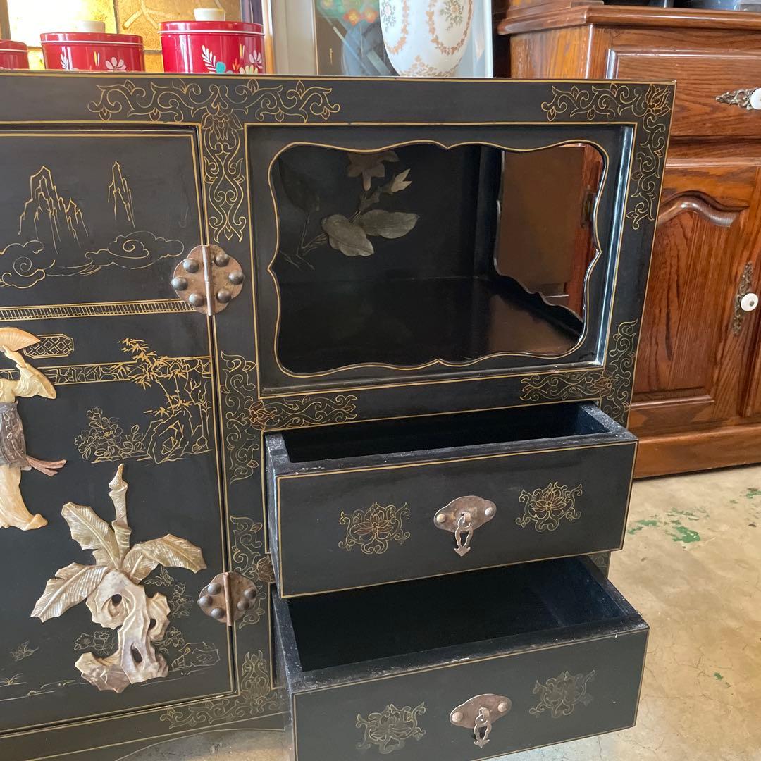 中国家具・アンティークキャビネット、黒漆・螺鈿箪笥