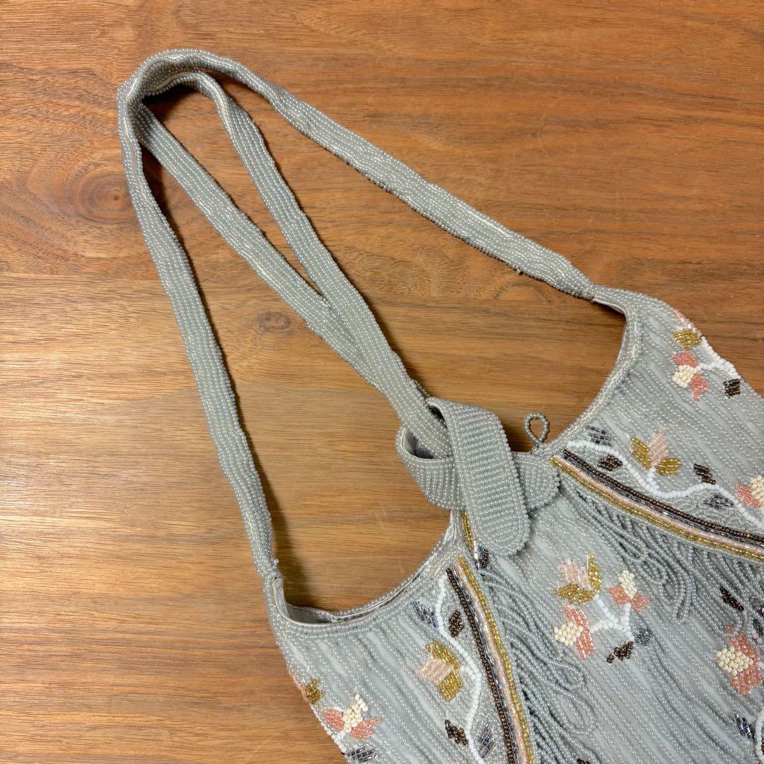 美品◇ヴィンテージ◇レトロ ビーズバッグ◇和装バッグ◇パーティーバッグ◇グレー