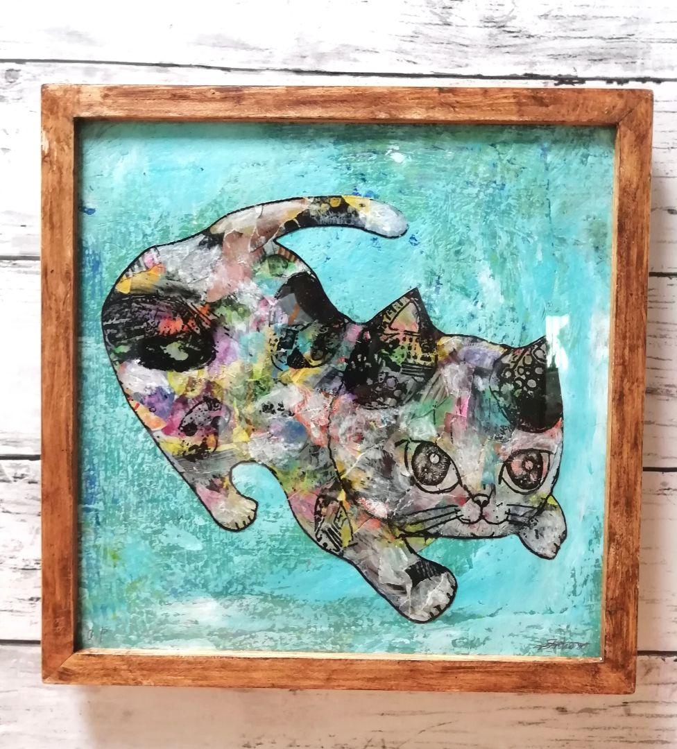 額縁ご確認ページ アンティークwax（山吹色）よりそい猫 にゃんこ