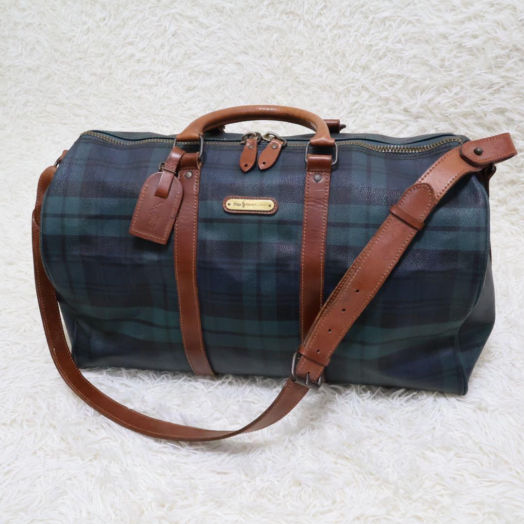 ポロラルフローレン ダークグリーン チェック柄 ボストンバッグ - メルカリ