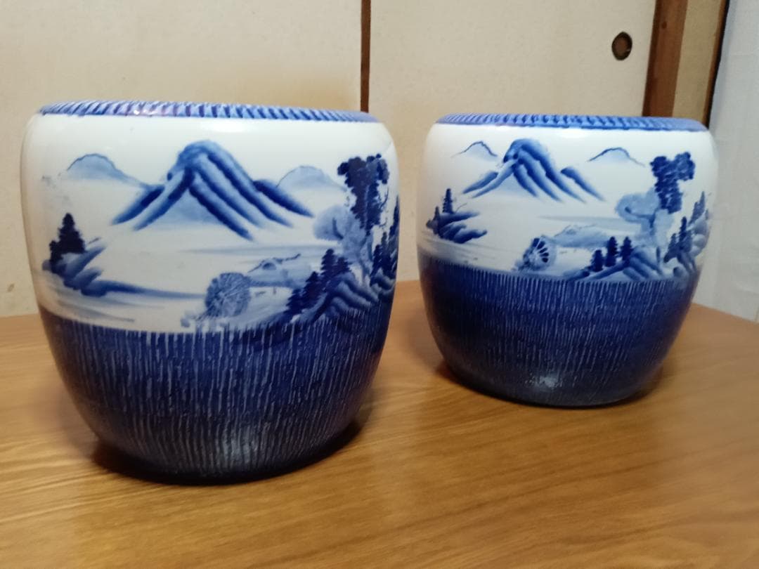 火鉢大2個セット手あぶり火鉢伊万里有田瀬戸植木鉢メダカ鉢骨董
