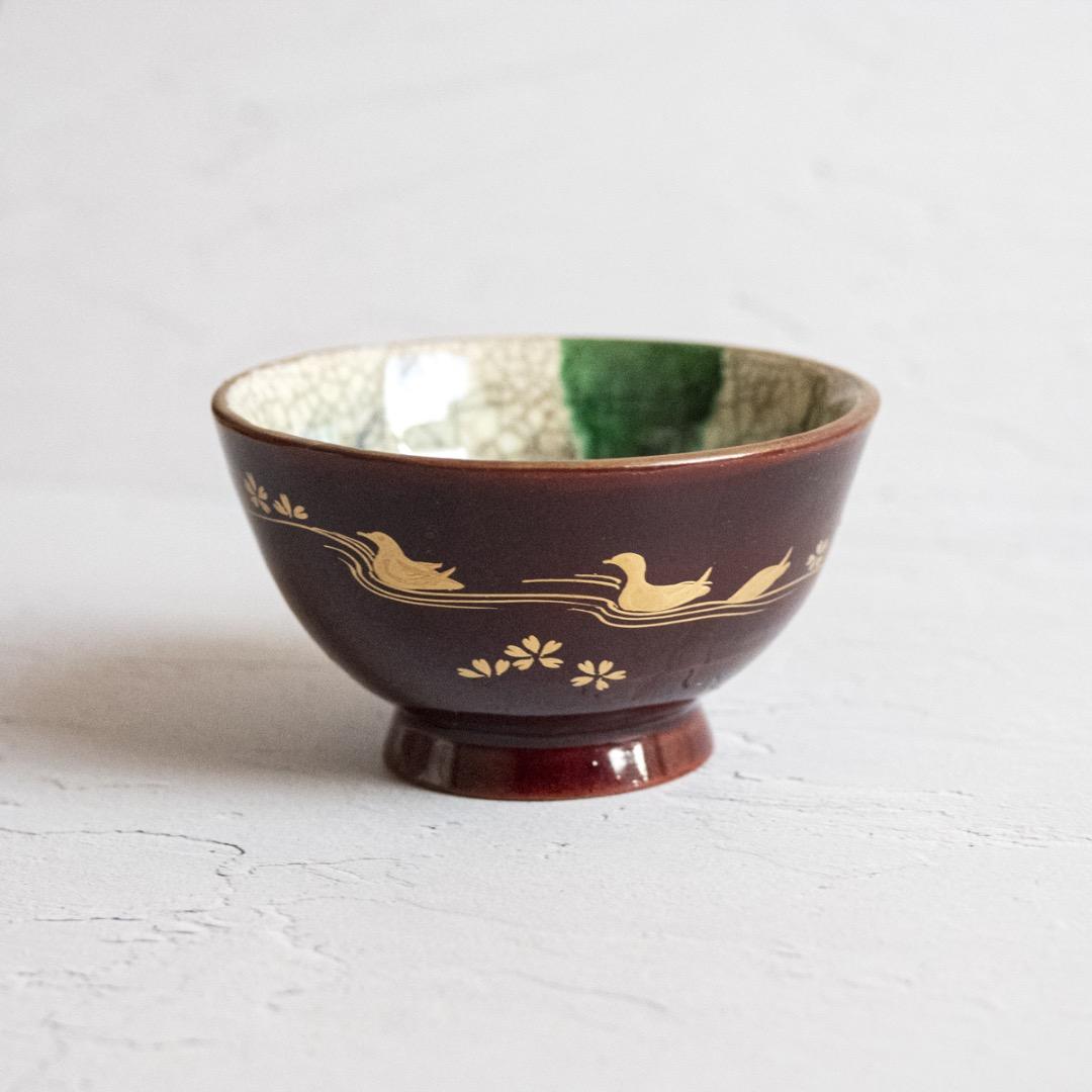 豊楽焼 大喜豊助 造 ぐい呑み 箱付き｜豊樂 水鳥 鴨 蒔絵 木