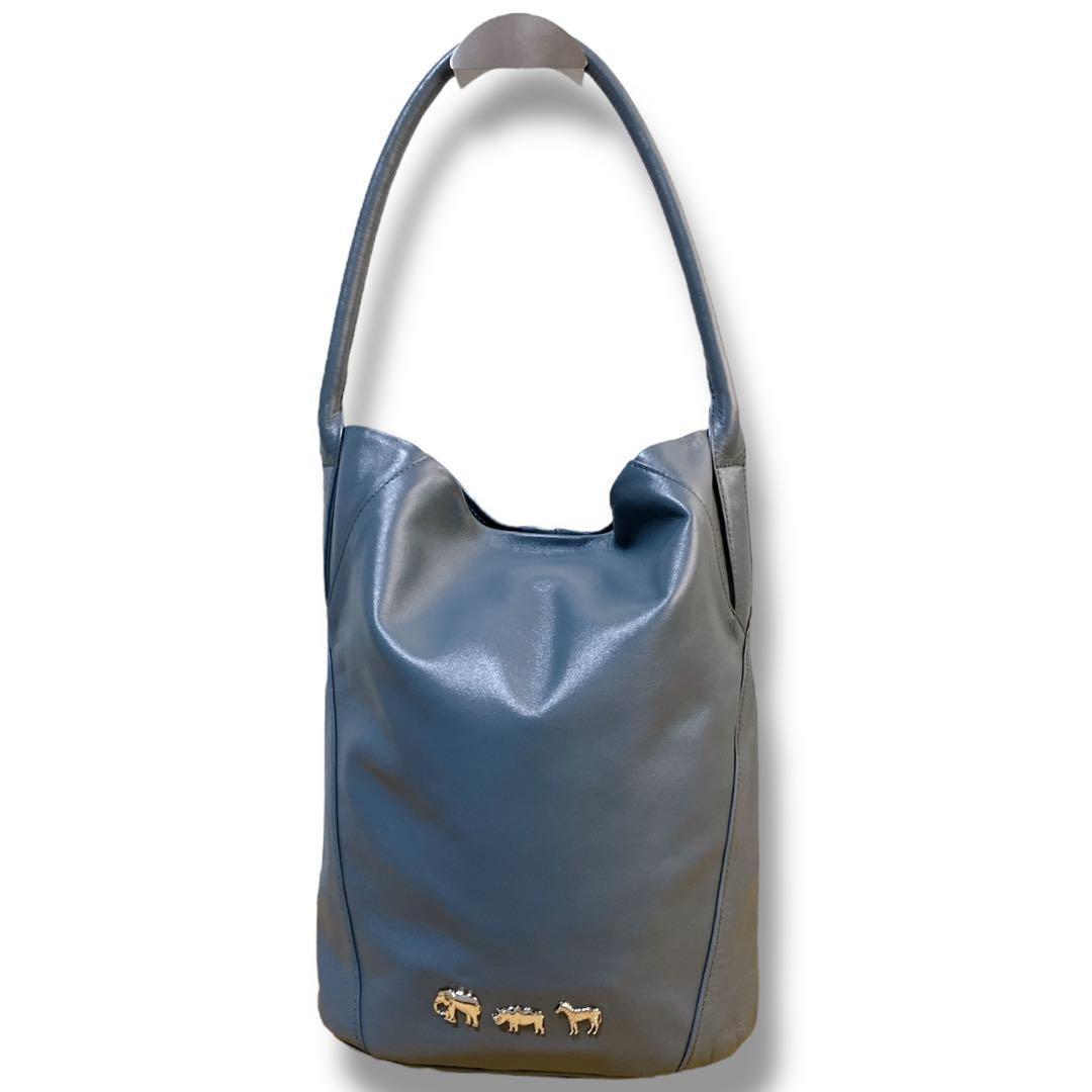 イアパピヨネ 未使用級 アニマルモチーフ バケツ ワンショルダーバッグ ブルー