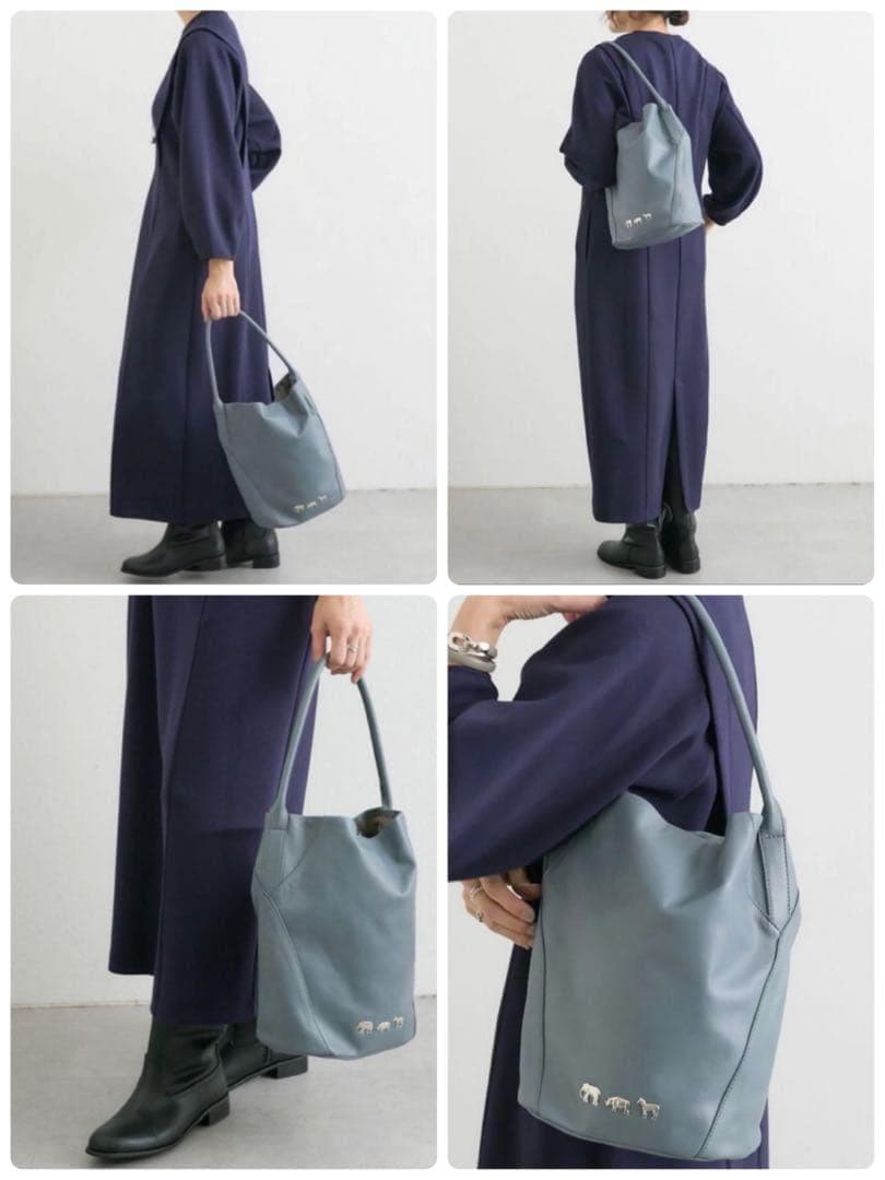 イアパピヨネ 未使用級 アニマルモチーフ バケツ ワンショルダーバッグ ブルー