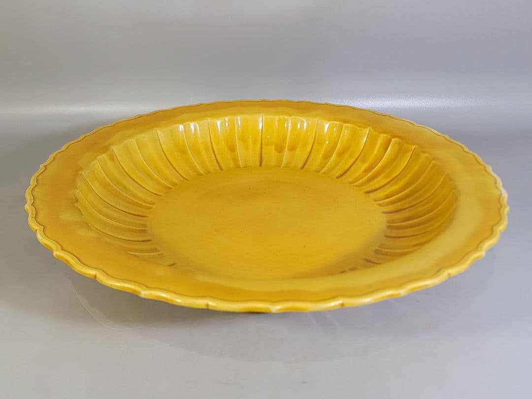 DT571 中国 黄色 古い皿 39.5cm