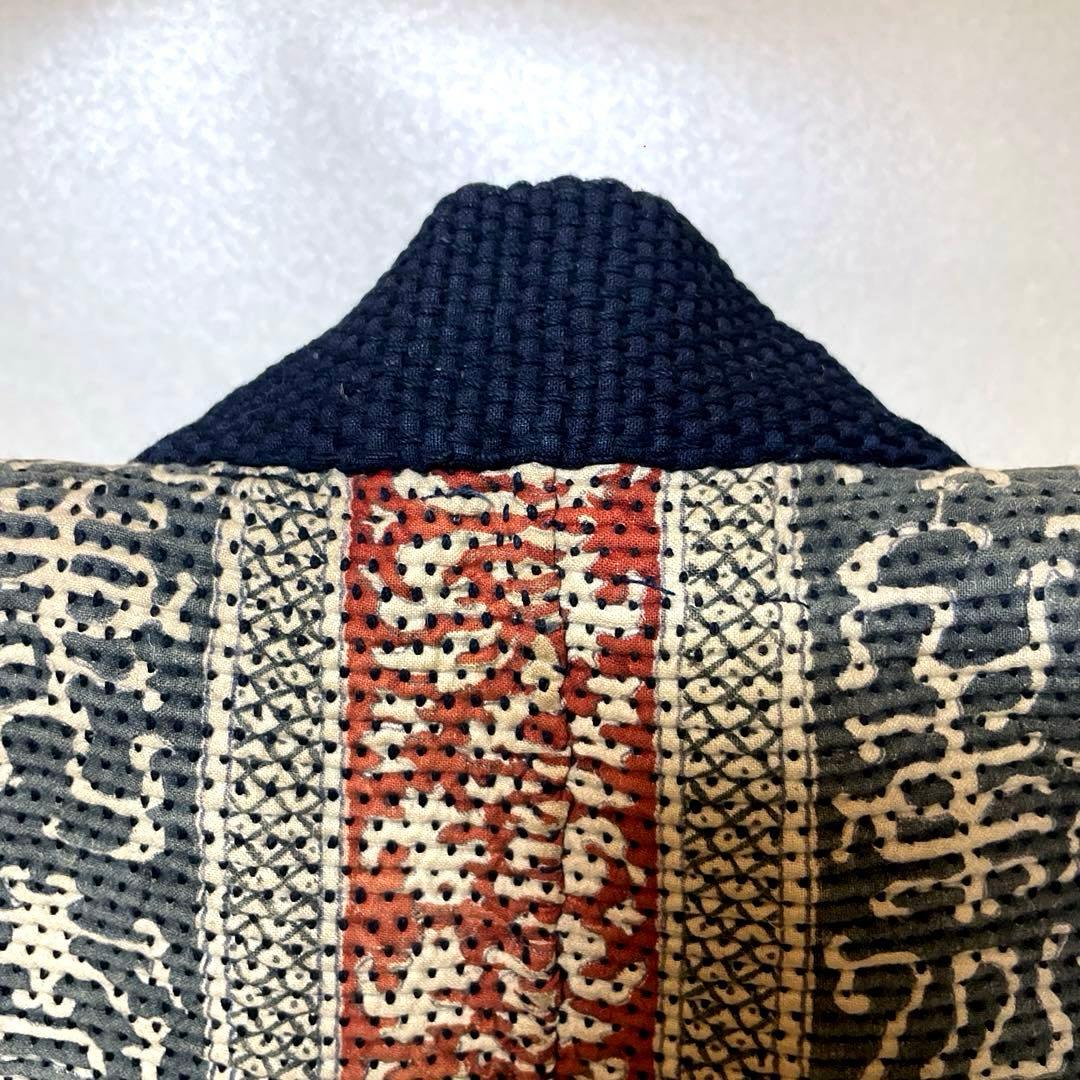 XG489 火消し半纏・総柄更紗文様裏地・刺子・鳶半纏・火事羽織・藍染