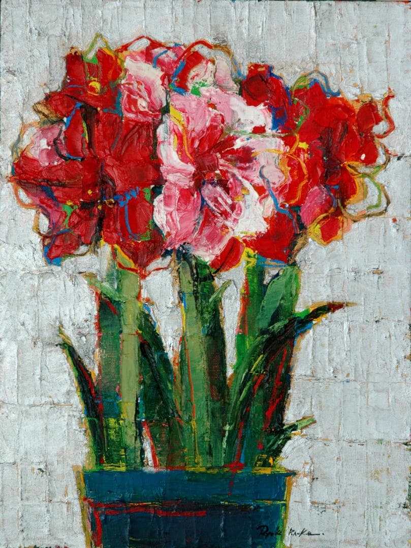 油絵 菅家令子 絵 絵画 インテリア 額付(白) uF6-111002 花 絵画