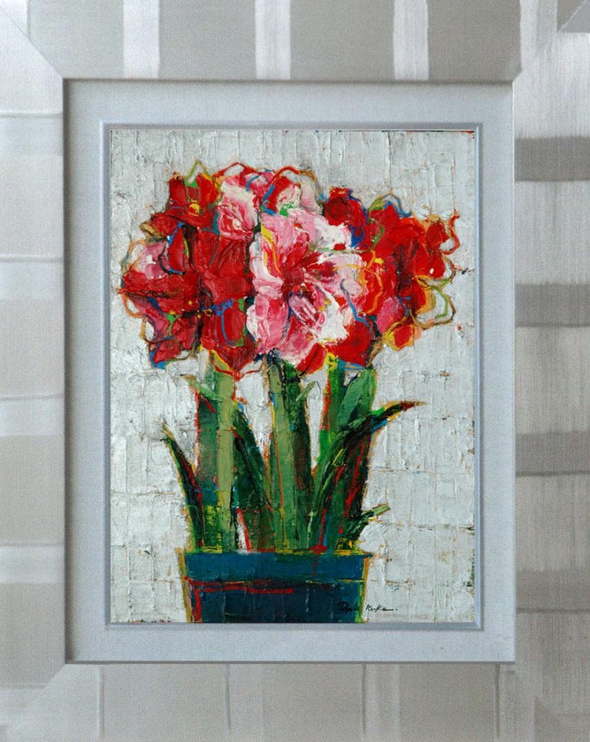 油絵 菅家令子 絵 絵画 インテリア 額付(白) uF6-111002 花 絵画