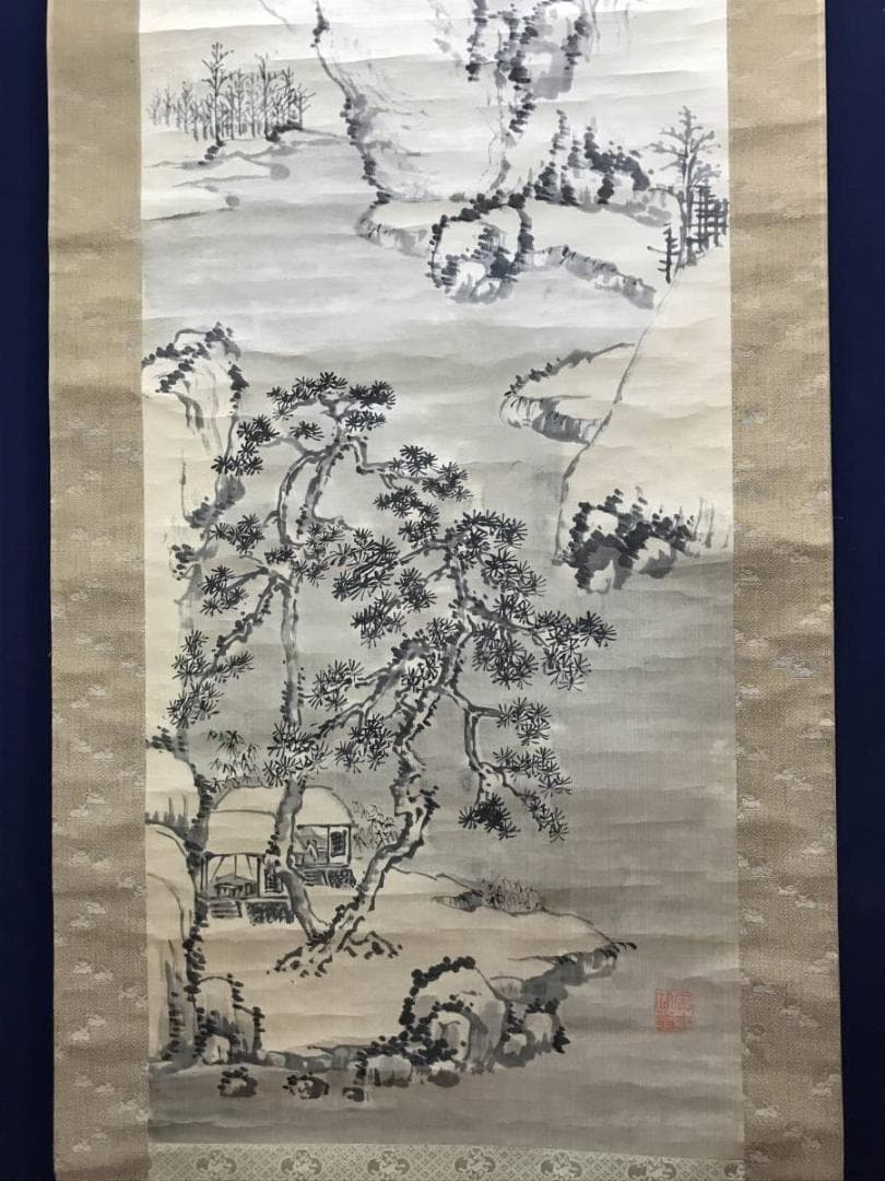 田能村直入/雪景山水画賛/山水図/幽居図/掛軸/名家伝来/AC-694