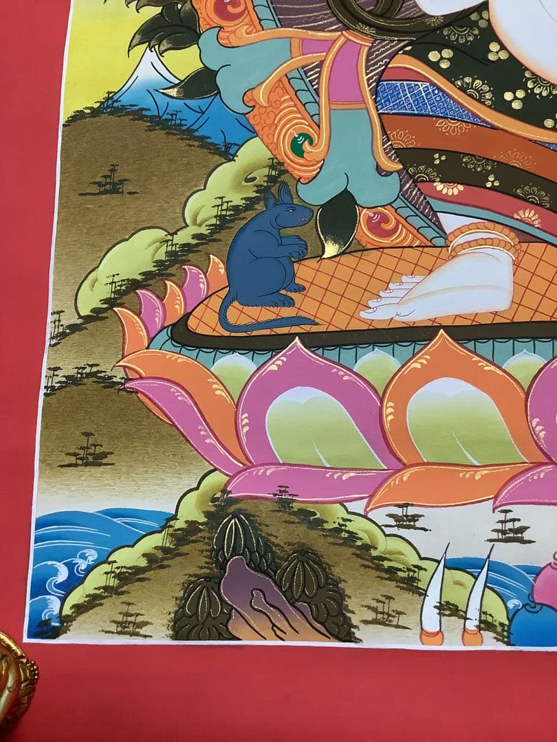 《 チベット密教　新品 》 ガネーシャ　タンカ　曼荼羅　手描き　1点物　金運