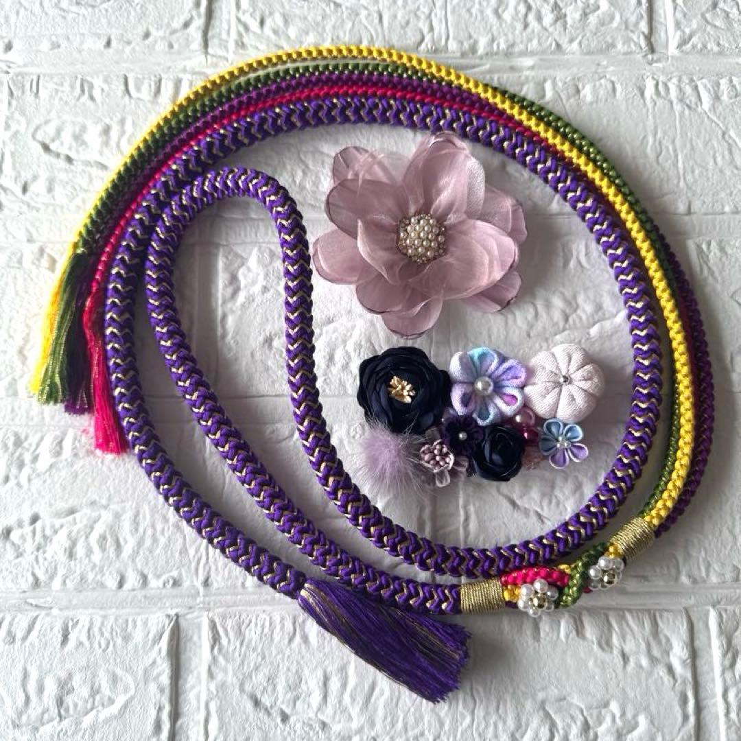 ヴァイオレット・ルフレ♦︎重ね衿 刺繍半衿 マルチレース 正絹帯締め