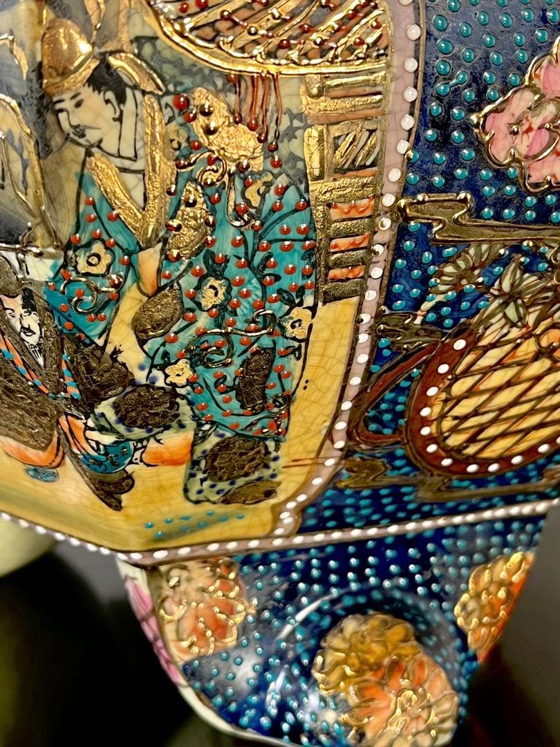 薩摩焼 特大三足香炉】金爛手 花詰図 金獅子 陶磁器 美術品