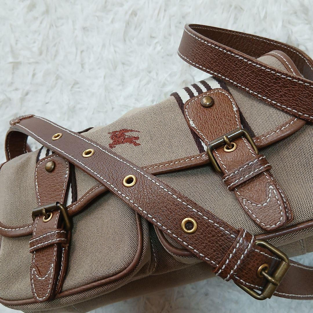 【BURBERRY BLUE LABEL】キャンバス ショルダーバッグ ロゴ刺繍