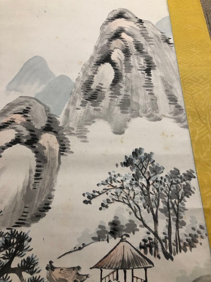 水墨畫。山水。戰前。名作家「福岡 敬堂」七十三才時の作品。共