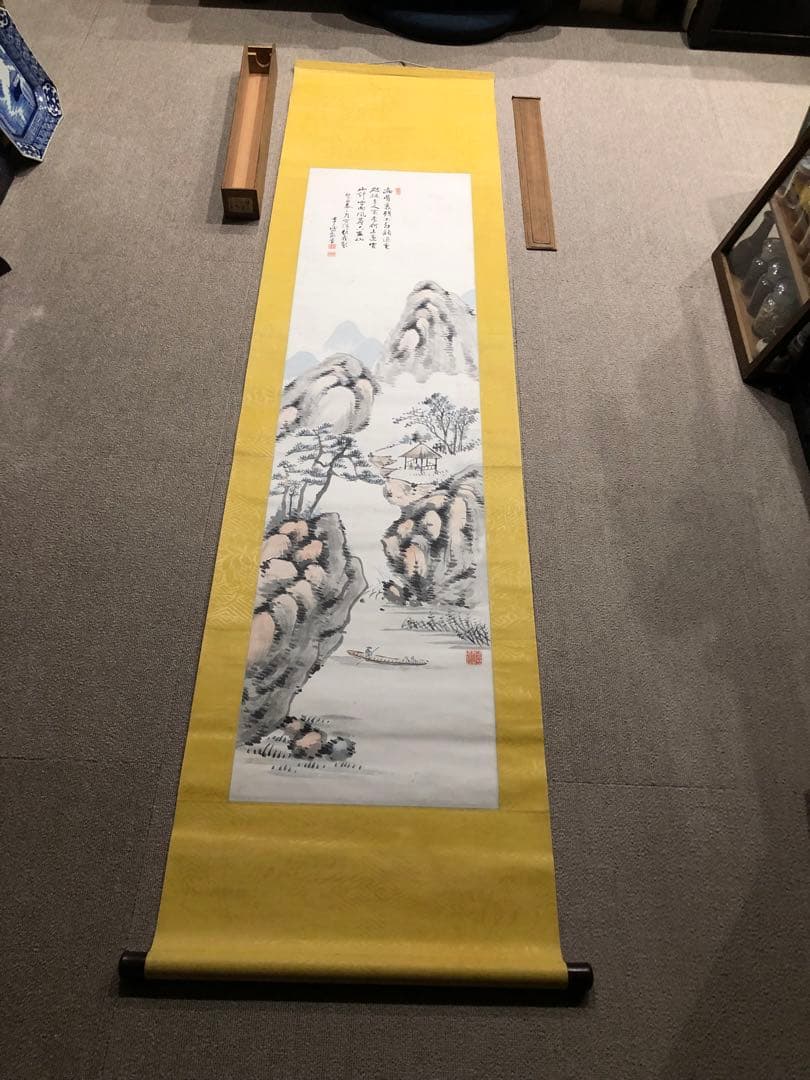 水墨畫。山水。戰前。名作家「福岡 敬堂」七十三才時の作品。共