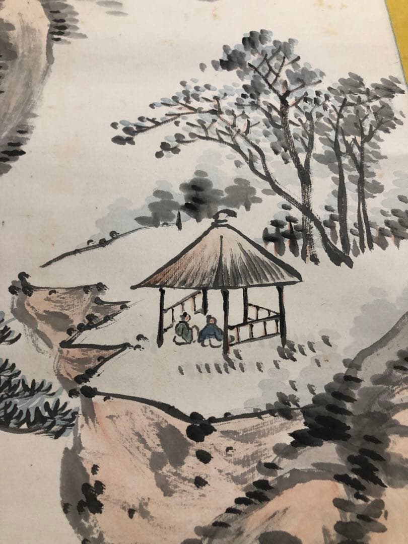 水墨畫。山水。戰前。名作家「福岡 敬堂」七十三才時の作品。共