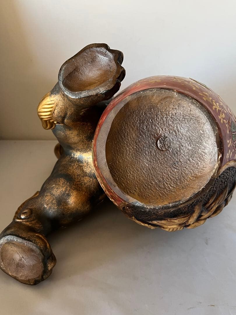 置物 色絵金彩 獅子置物 高30cm 貴重/西き—001