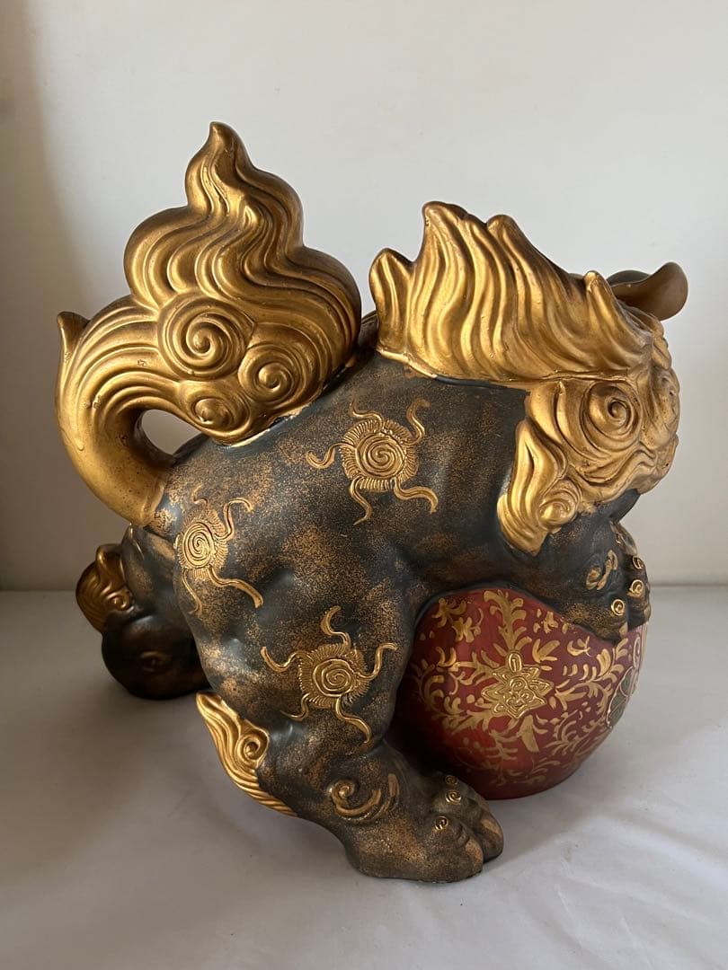 置物 色絵金彩 獅子置物 高30cm 貴重/西き—001