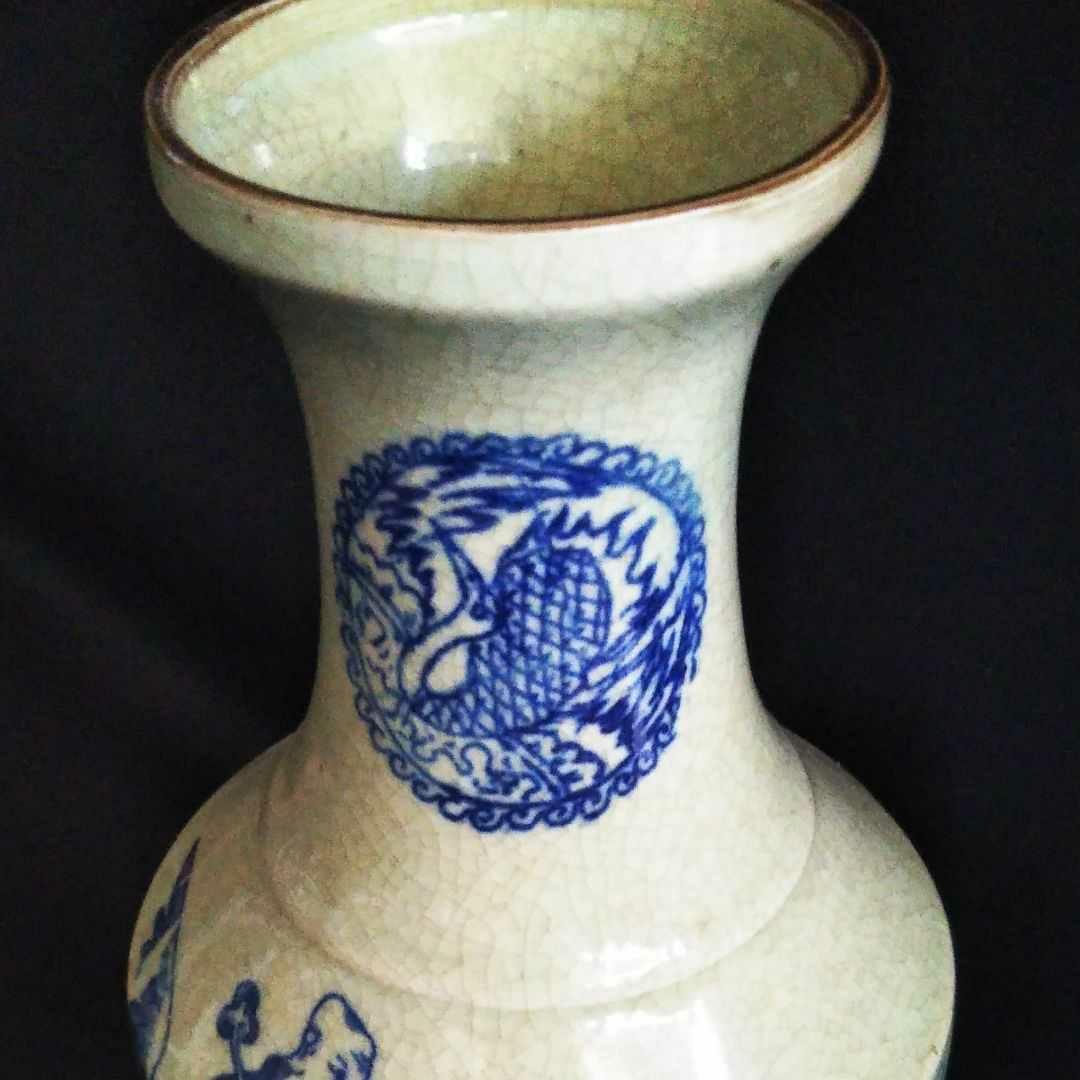 ※中国古美術/青花四仙人図瓶/ (底款:大清康熈年製)