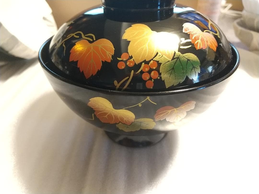 ◇蓋付き汁椀 お吸い物椀 雑煮椀 会津塗 5客 未使用品 希少 会津塗り