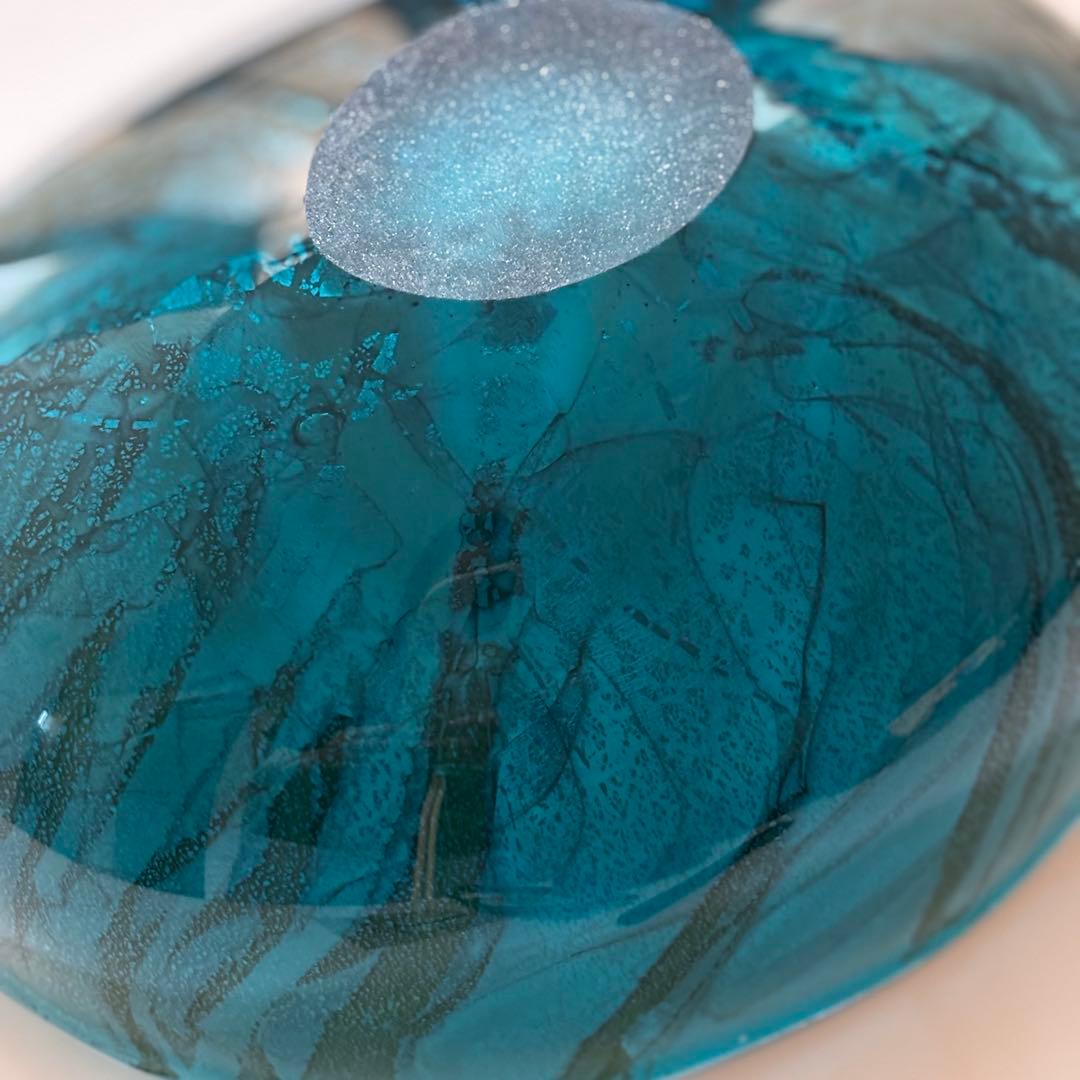 極美品 迫二郎 ガラスボウル 吹きガラス 銀箔 グリーン ガラス工芸品