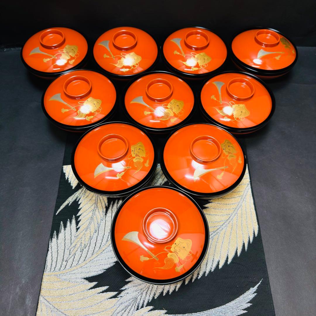 漆器　輪島塗　金蒔絵　沈金　木製　蓋付椀　お煮物椀　吸物椀　10客　共箱　漆芸