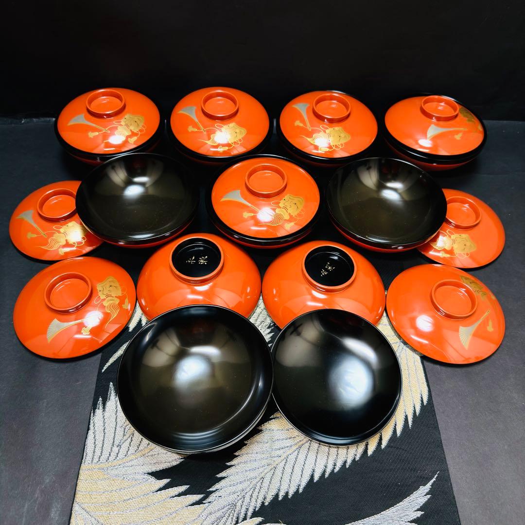 漆器　輪島塗　金蒔絵　沈金　木製　蓋付椀　お煮物椀　吸物椀　10客　共箱　漆芸