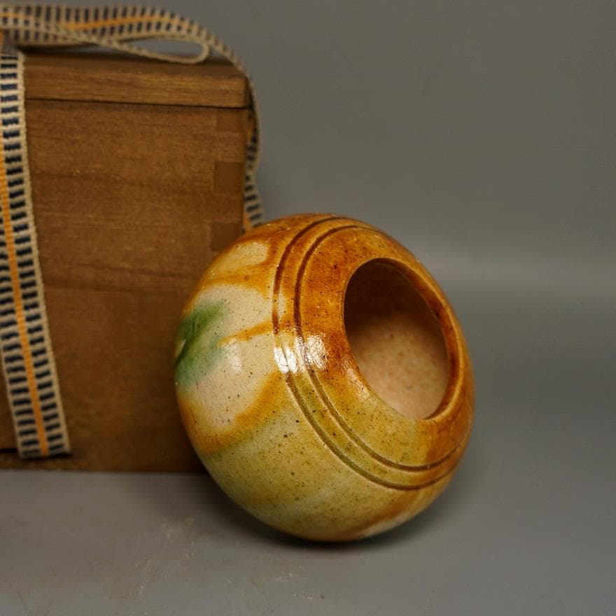 陶器製丸型小物入れ 唐三彩